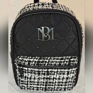 Badgley Mischka Black Quilted Backpack with Tweed Accent